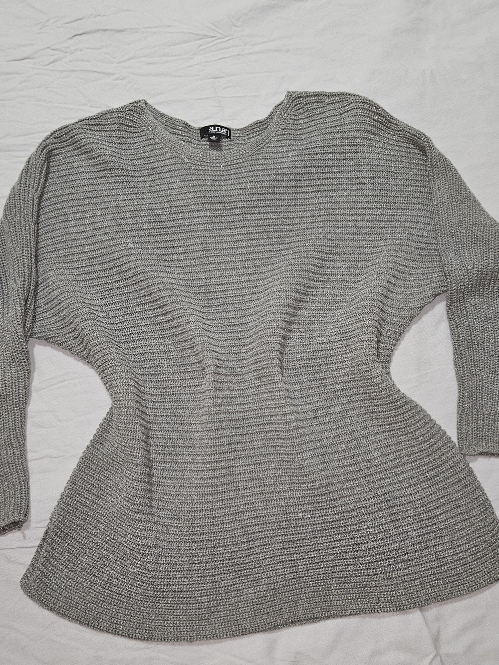 a.n.a Gray Ribbed Long Sleeve Knit Sweater